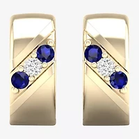Mens Diamond Accent Genuine Blue Sapphire 10K Gold 15.2mm Hoop Earrings