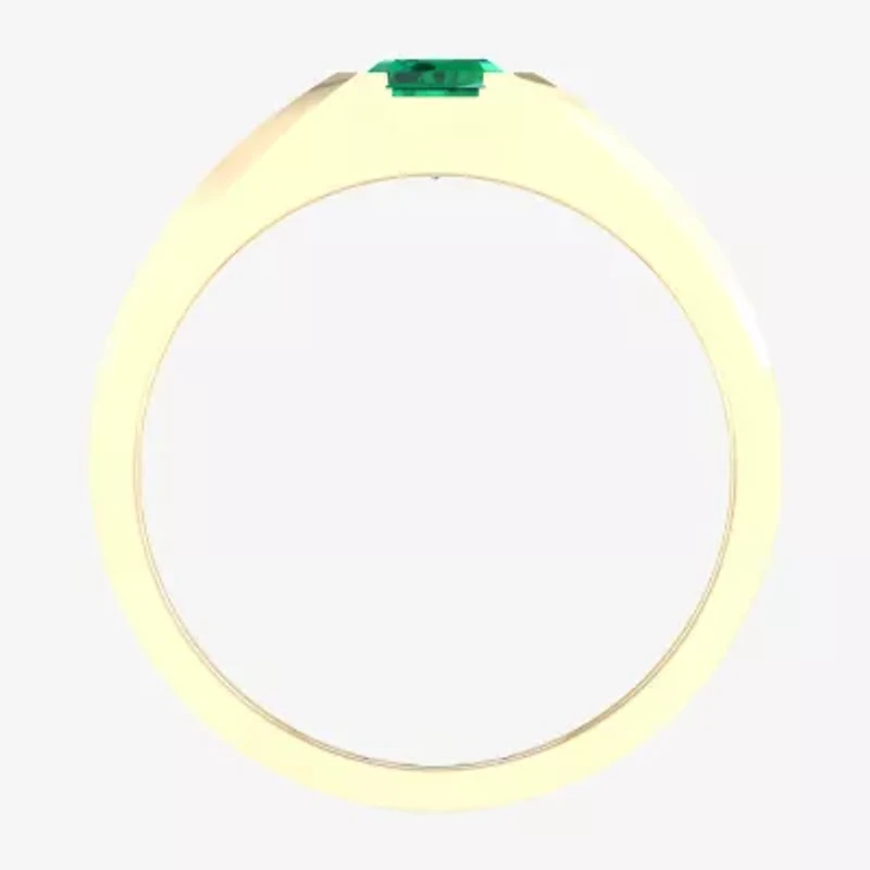 Mens Lab Created Green Emerald 10K Gold Fashion Ring
