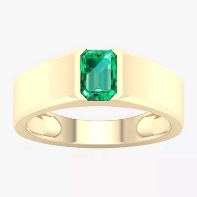 Mens Lab Created Green Emerald 10K Gold Fashion Ring