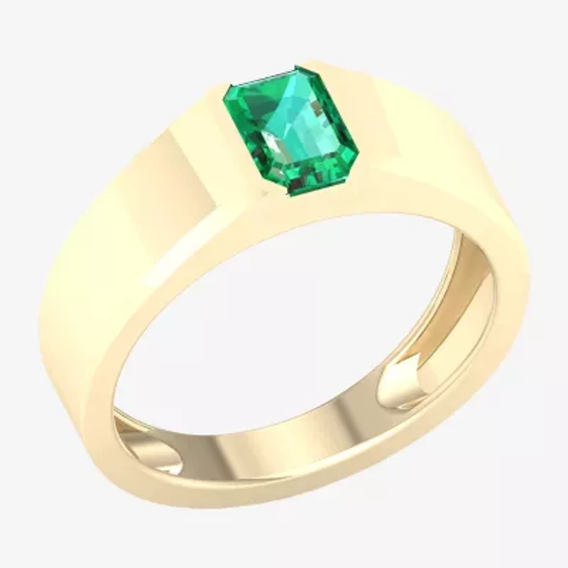 Mens Lab Created Green Emerald 10K Gold Fashion Ring