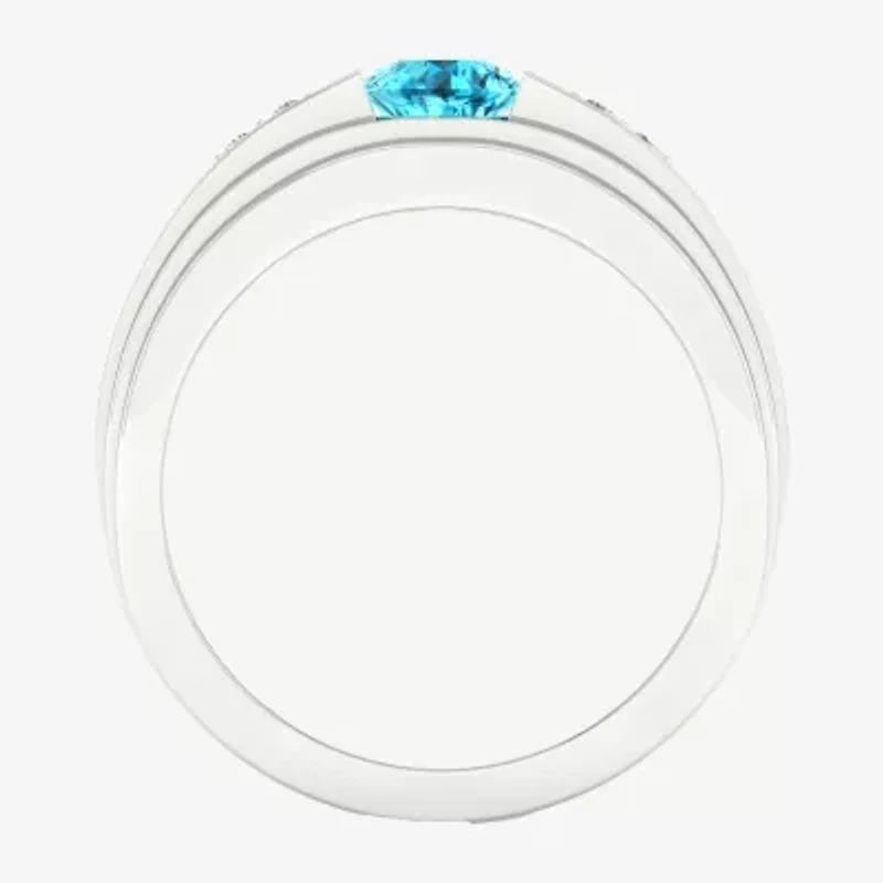 Mens Diamond Accent Genuine Blue Topaz Sterling Silver Fashion Ring
