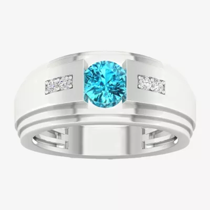Mens Diamond Accent Genuine Blue Topaz Sterling Silver Fashion Ring