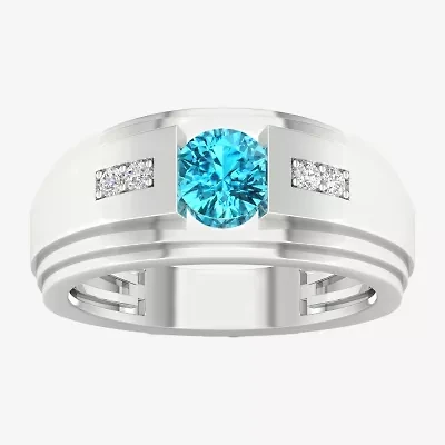 Mens Diamond Accent Genuine Blue Topaz Sterling Silver Fashion Ring