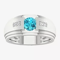 Mens Diamond Accent Genuine Blue Topaz Sterling Silver Fashion Ring