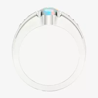 Mens Lab Created White Opal Sterling Silver Fashion Ring