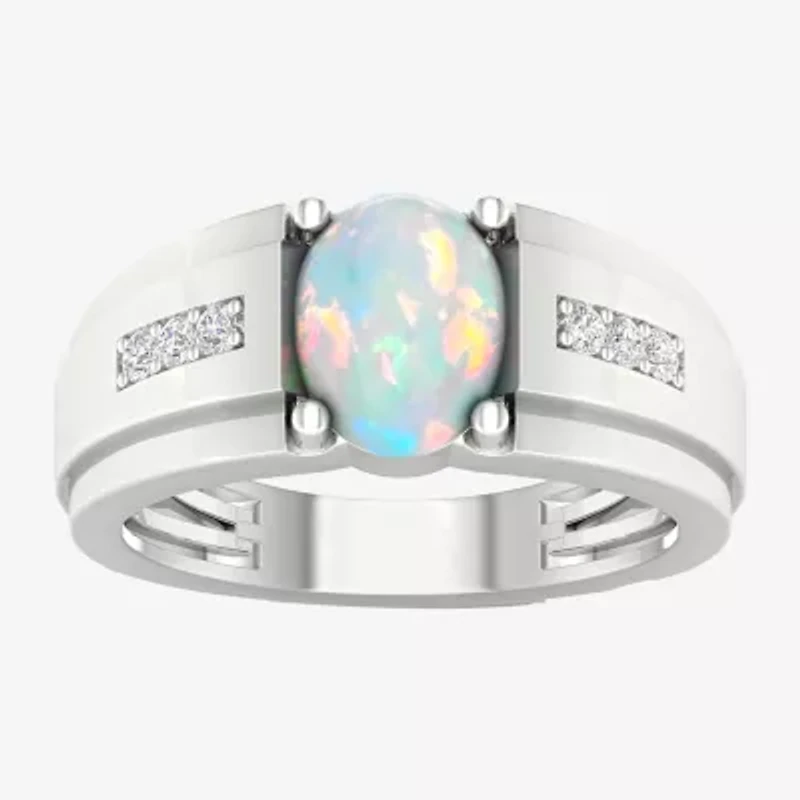 Mens Lab Created White Opal Sterling Silver Fashion Ring