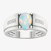 Mens Lab Created White Opal Sterling Silver Fashion Ring