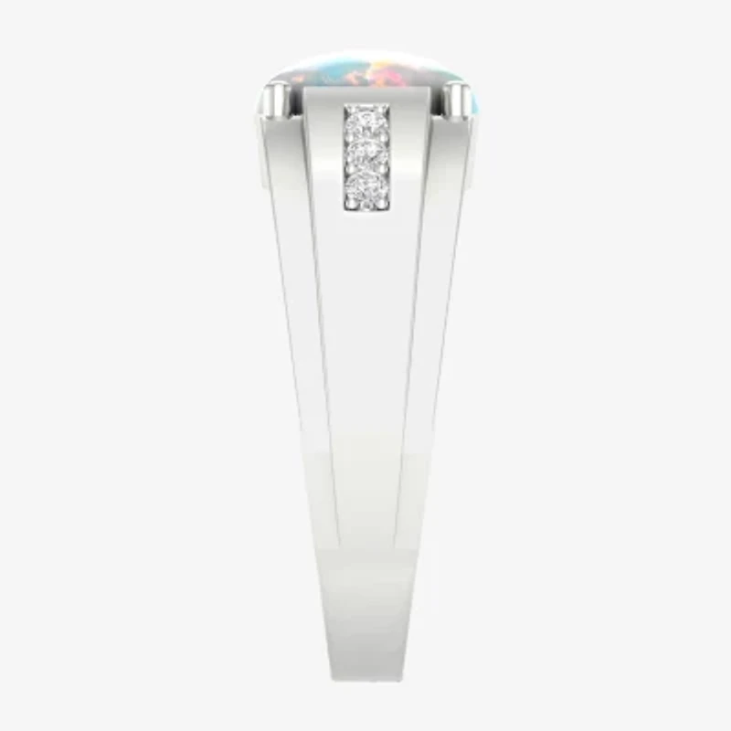 Mens Lab Created White Opal Sterling Silver Fashion Ring