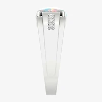 Mens Lab Created White Opal Sterling Silver Fashion Ring