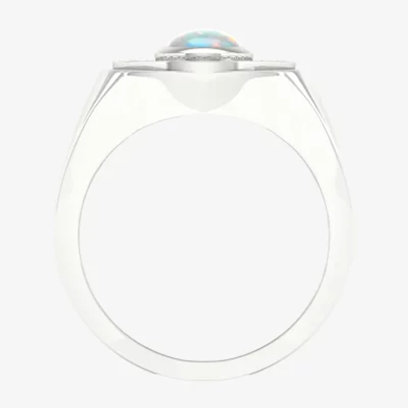 Mens Lab Created White Opal Sterling Silver Fashion Ring