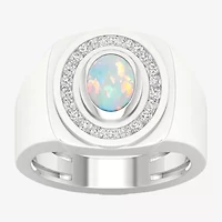 Mens Lab Created White Opal Sterling Silver Fashion Ring