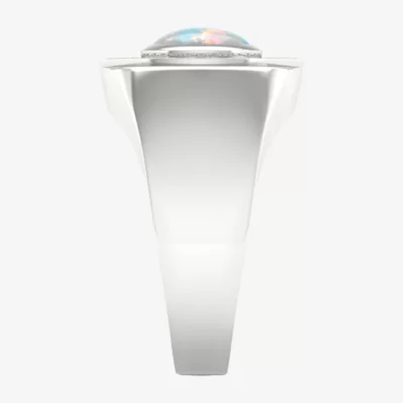 Mens Lab Created White Opal Sterling Silver Fashion Ring