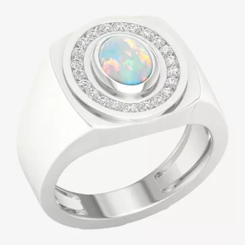 Mens Lab Created White Opal Sterling Silver Fashion Ring