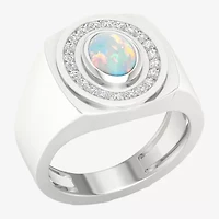 Mens Lab Created White Opal Sterling Silver Fashion Ring