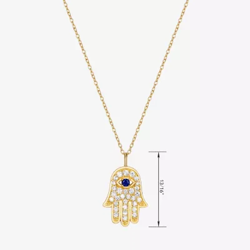 Womens 1/2 CT. T.W. Multi Color Cubic Zirconia 18K Gold Over Silver Hamsa 18 Inch Pendant Necklace