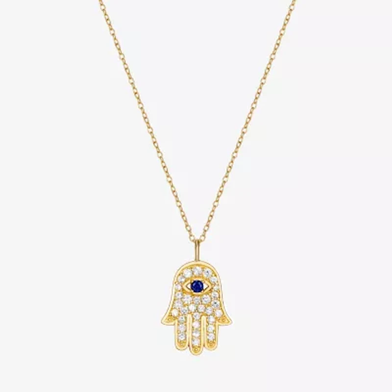 Womens 1/2 CT. T.W. Multi Color Cubic Zirconia 18K Gold Over Silver Hamsa 18 Inch Pendant Necklace