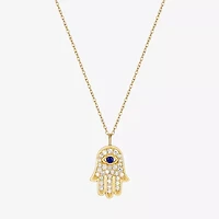 Womens 1/2 CT. T.W. Multi Color Cubic Zirconia 18K Gold Over Silver Hamsa 18 Inch Pendant Necklace