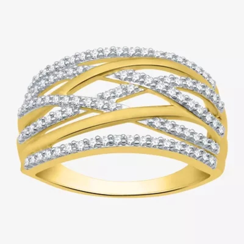 Womens 1/2 CT. T.W. Natural White Diamond 14K Gold Over Silver Crossover Band