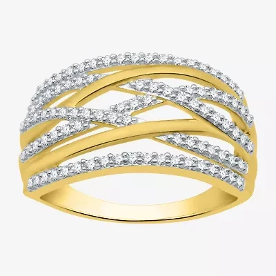 Womens 1/2 CT. T.W. Natural White Diamond 14K Gold Over Silver Crossover Band