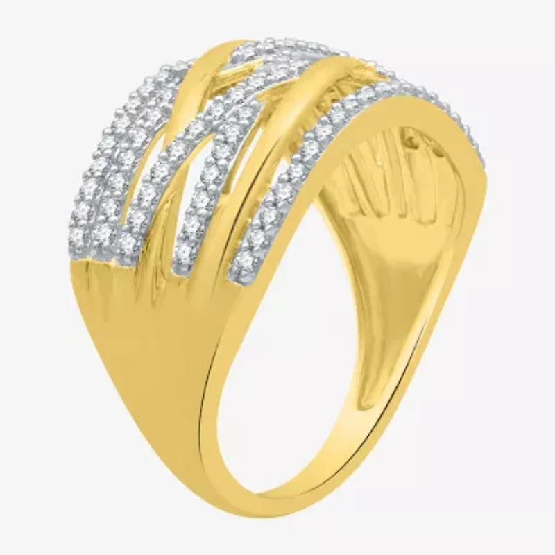 Womens 1/2 CT. T.W. Natural White Diamond 14K Gold Over Silver Crossover Band