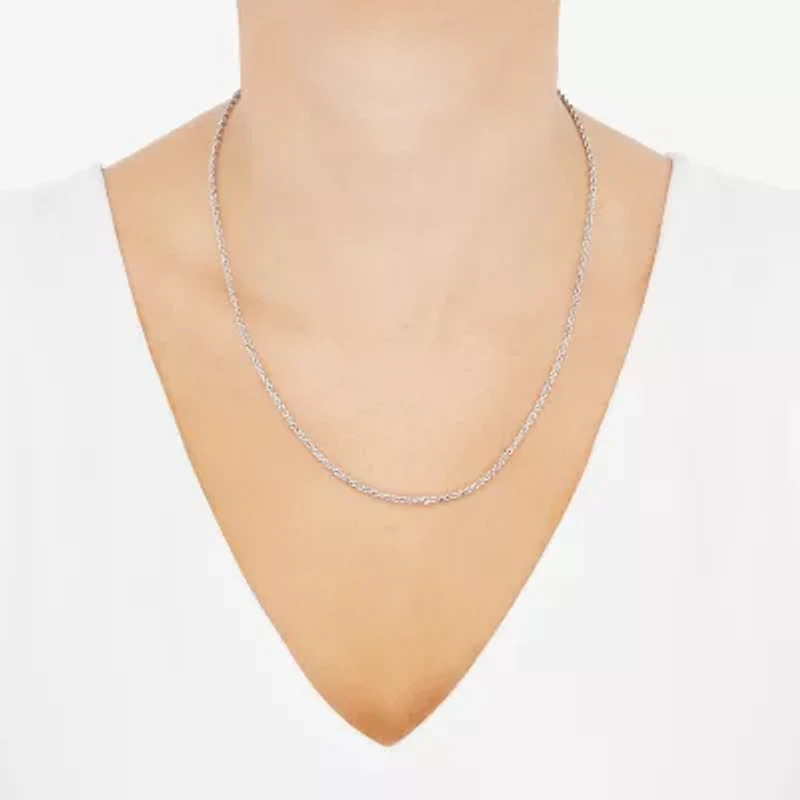 10K White Gold 18-24 Inch Hollow Rope Chain Necklace