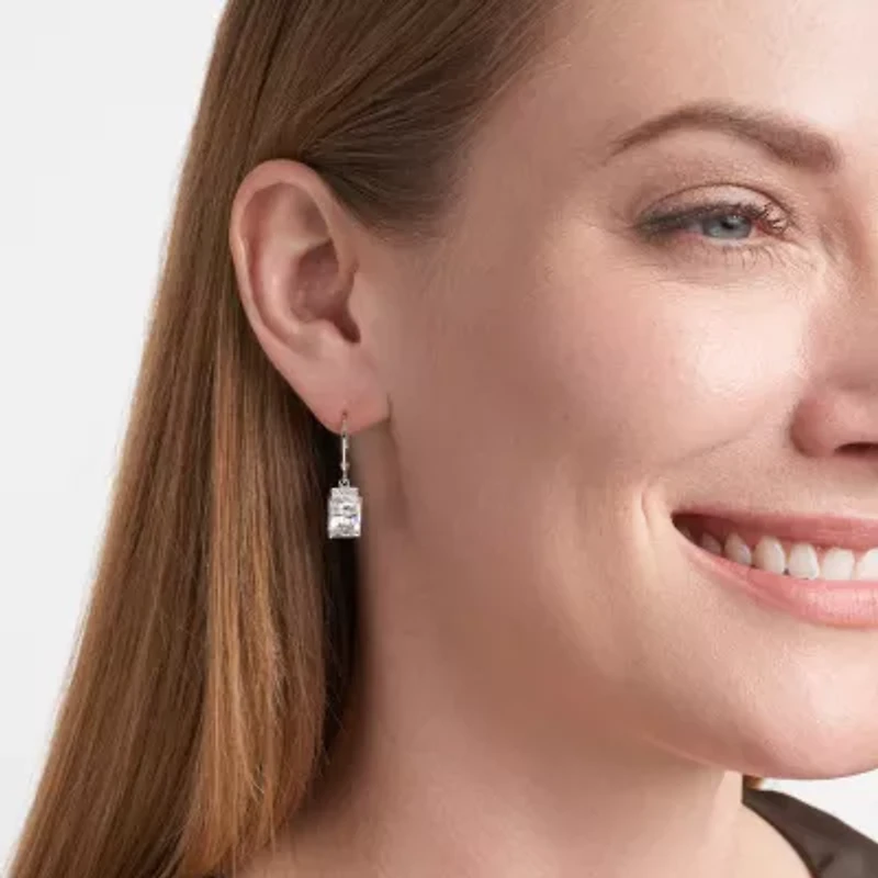 Womens Cubic Zirconia Sterling Silver Rectangular Drop Earrings