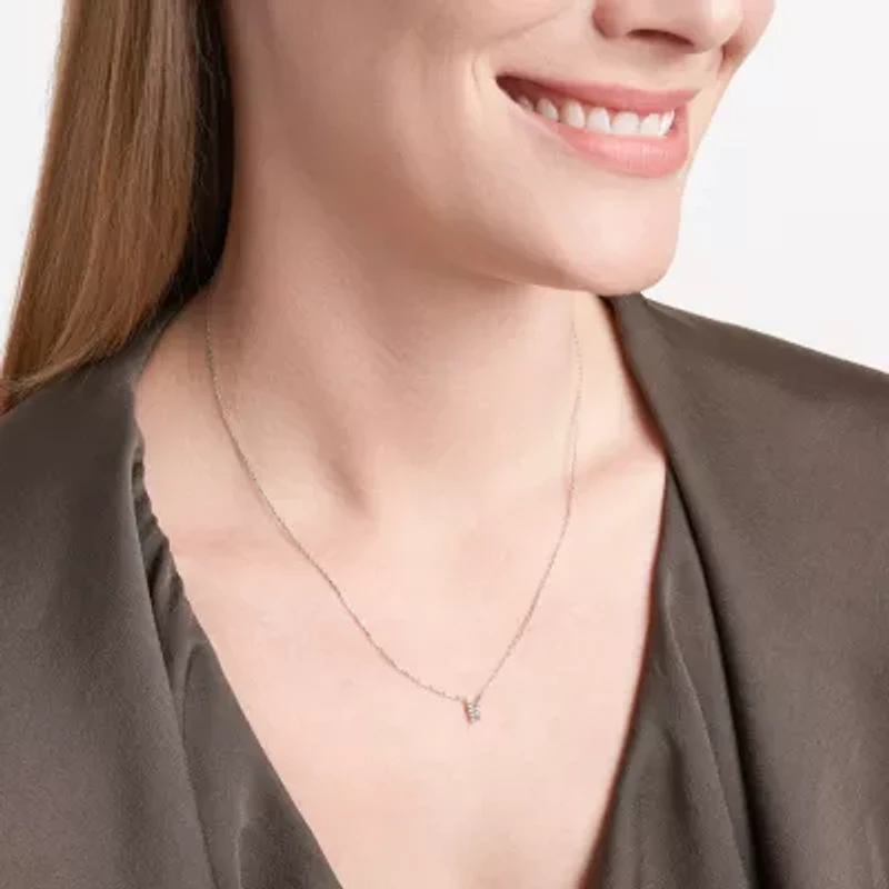 Womens 1/10 CT. T.W. Cubic Zirconia Sterling Silver Round 18 Inch Pendant Necklace