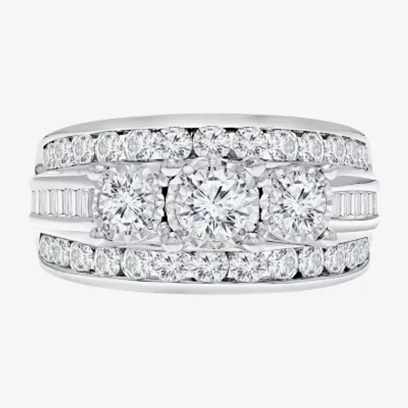 Love Lives Forever (I / I1) Womens 2 CT. T.W. Lab Grown White Diamond 10K Gold Round 3-Stone Engagement Ring