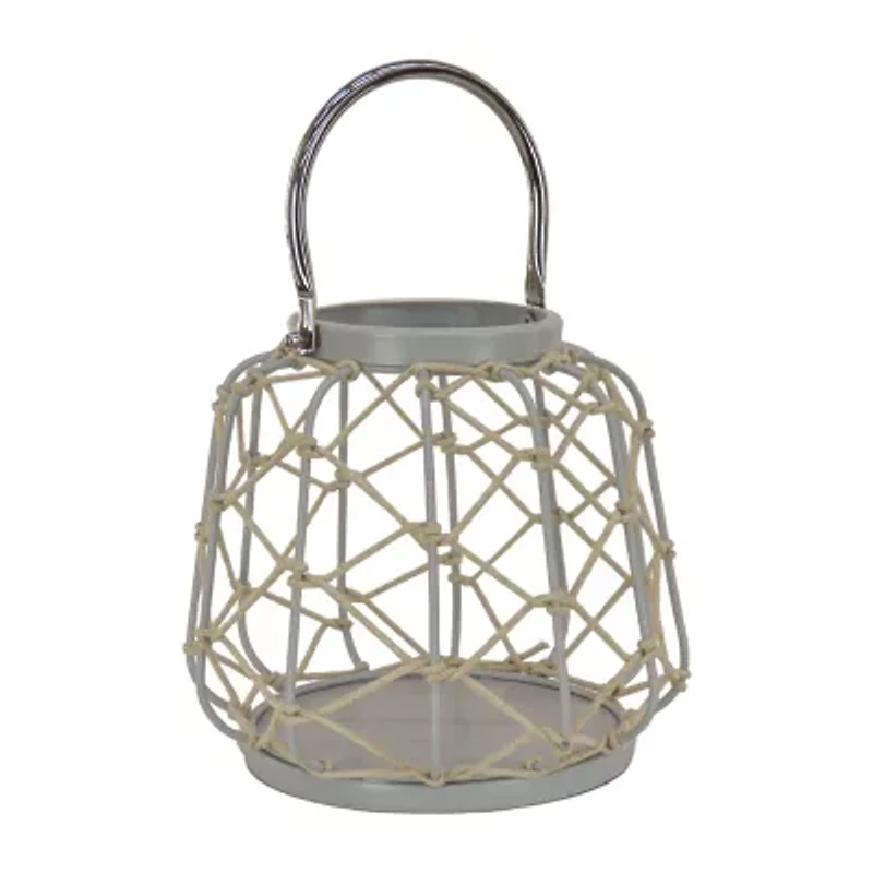 National Tree Co. Candle Rope Weave Glacier Gray Decorative Lantern