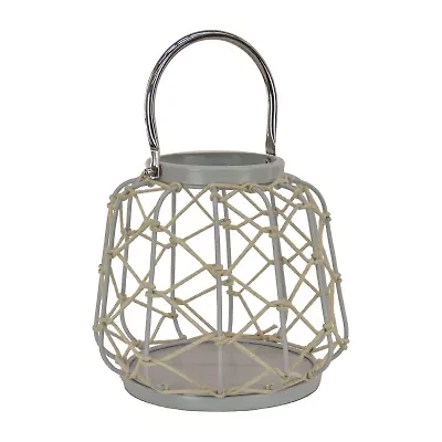 National Tree Co. Candle Rope Weave Glacier Gray Decorative Lantern