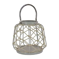 National Tree Co. Candle Rope Weave Glacier Gray Decorative Lantern