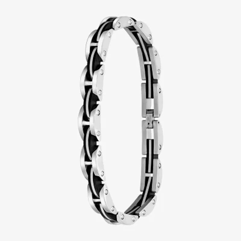 Mens Stainless Steel & Black IP Link Bracelet