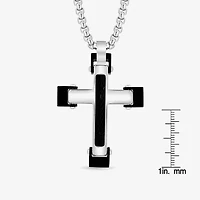 Mens Stainless Steel and Black Cable Cross Pendant