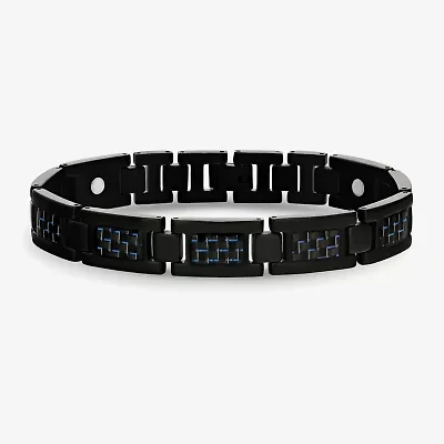 Mens Black Titanium with Blue Carbon Fiber Inlay Bracelet