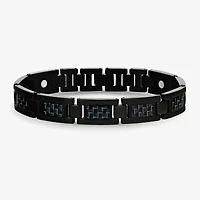 Mens Black Titanium with Blue Carbon Fiber Inlay Bracelet