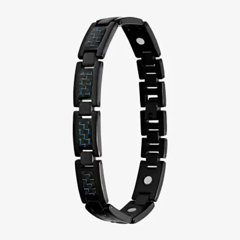 Mens Black Titanium with Blue Carbon Fiber Inlay Bracelet