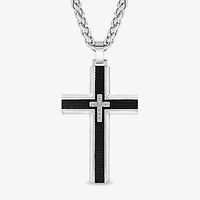 Mens White Cubic Zirconia Stainless Steel Cross 24 Inch Pendant Necklace