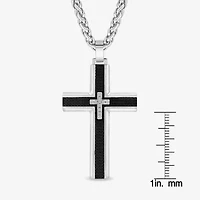 Mens White Cubic Zirconia Stainless Steel Cross 24 Inch Pendant Necklace