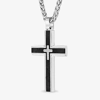 Mens Cubic Zirconia Stainless Steel Cross Inch Pendant Necklace