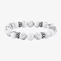 Mens White Howlite Sterling Silver Beaded Bracelet