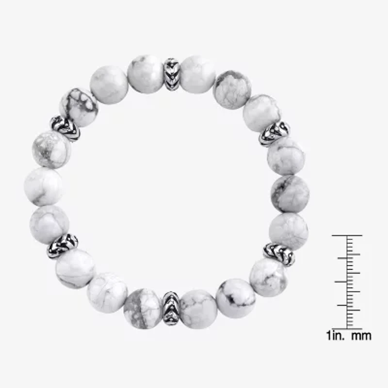 Mens White Howlite Sterling Silver Beaded Bracelet