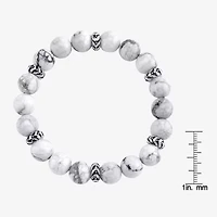 Mens White Howlite Sterling Silver Beaded Bracelet