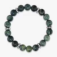Mens Green Jasper Sterling Silver Beaded Bracelet