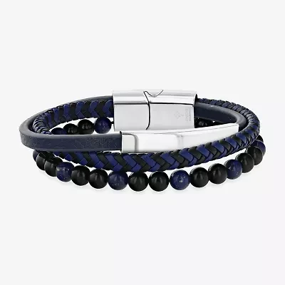 Mens Stainless Steel Beaded Bracelet