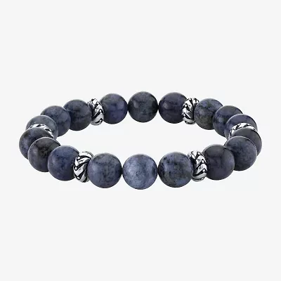 Mens Blue Sterling Silver Beaded Bracelet