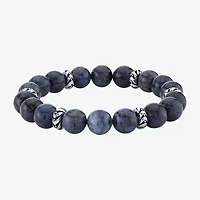 Mens Blue Sterling Silver Beaded Bracelet