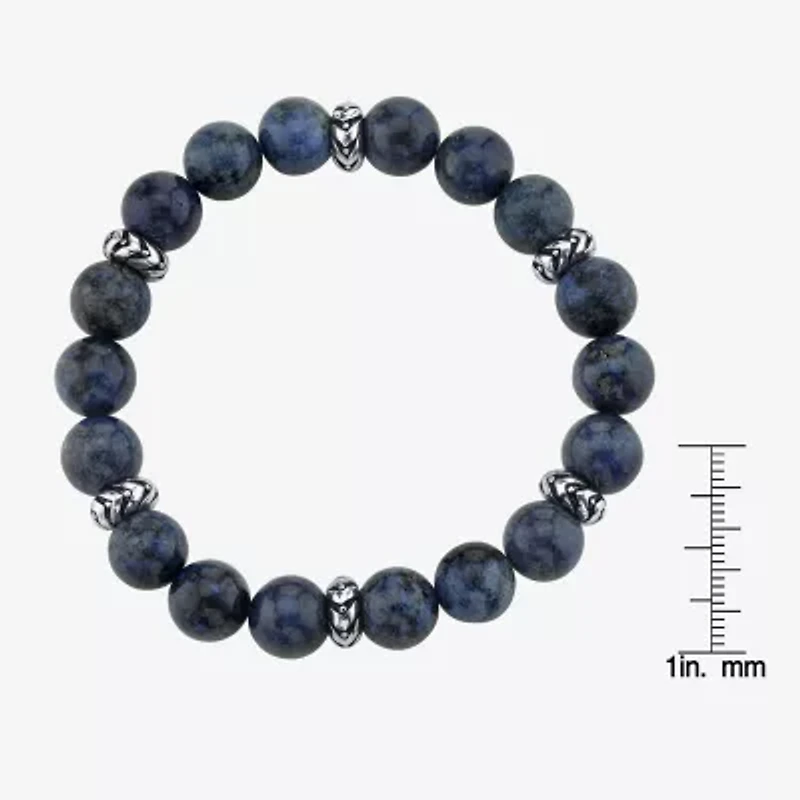 Mens Blue Sterling Silver Beaded Bracelet