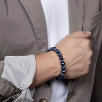 Mens Blue Sterling Silver Beaded Bracelet
