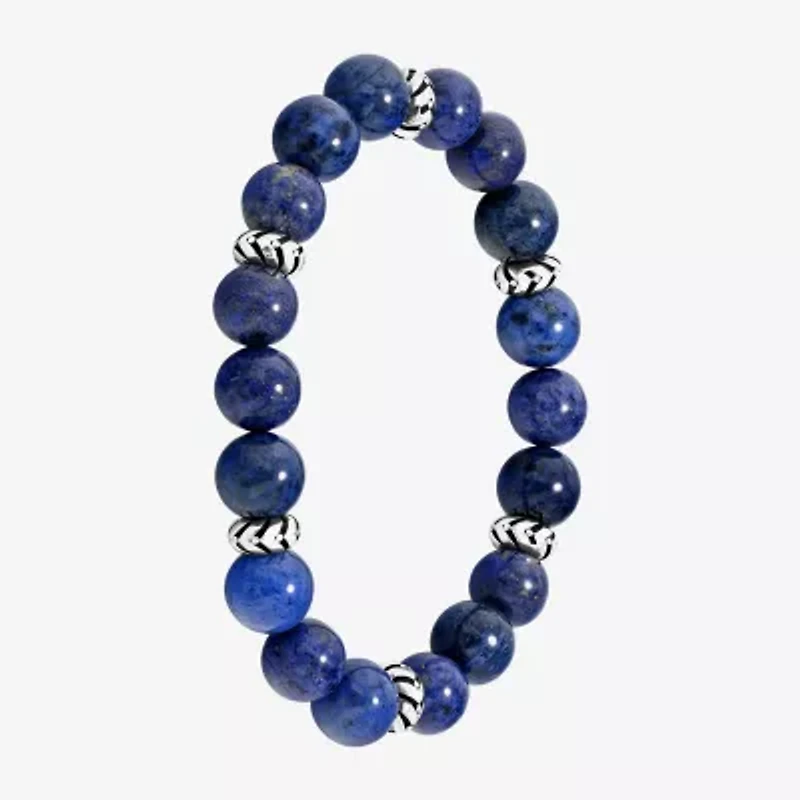 Mens Blue Sterling Silver Beaded Bracelet