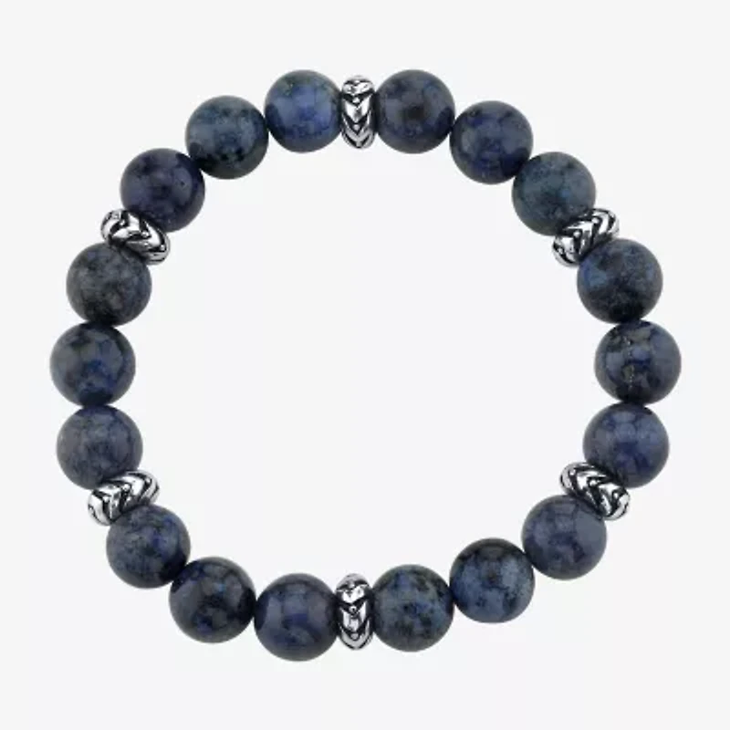 Mens Blue Sterling Silver Beaded Bracelet